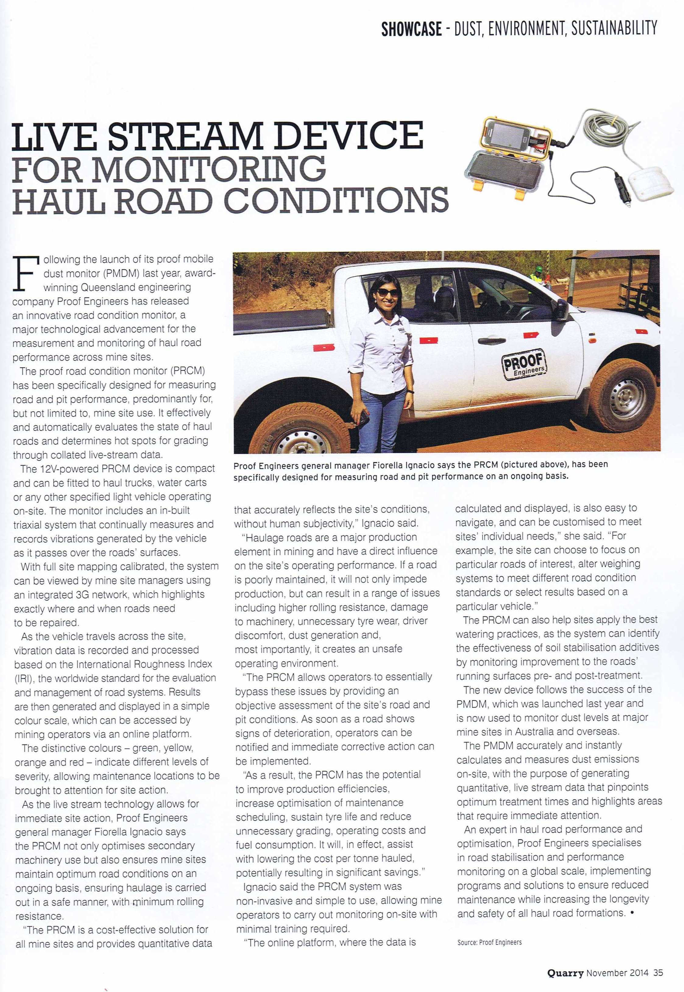 2014 NOV - Quarry - Proof Road Condition Monitor