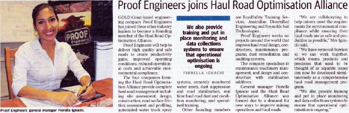 Proof engineers joins haul road optimisation alliance