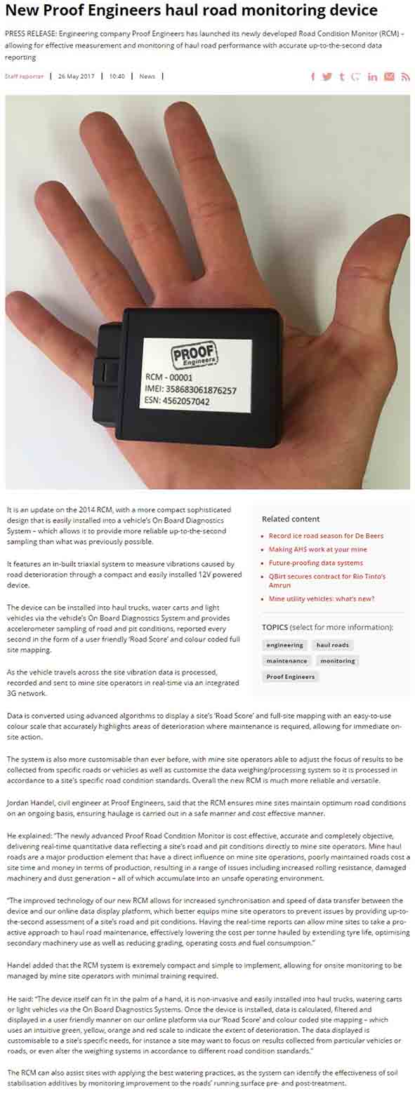 New Proof Engineers Haul Road Monitoring Device