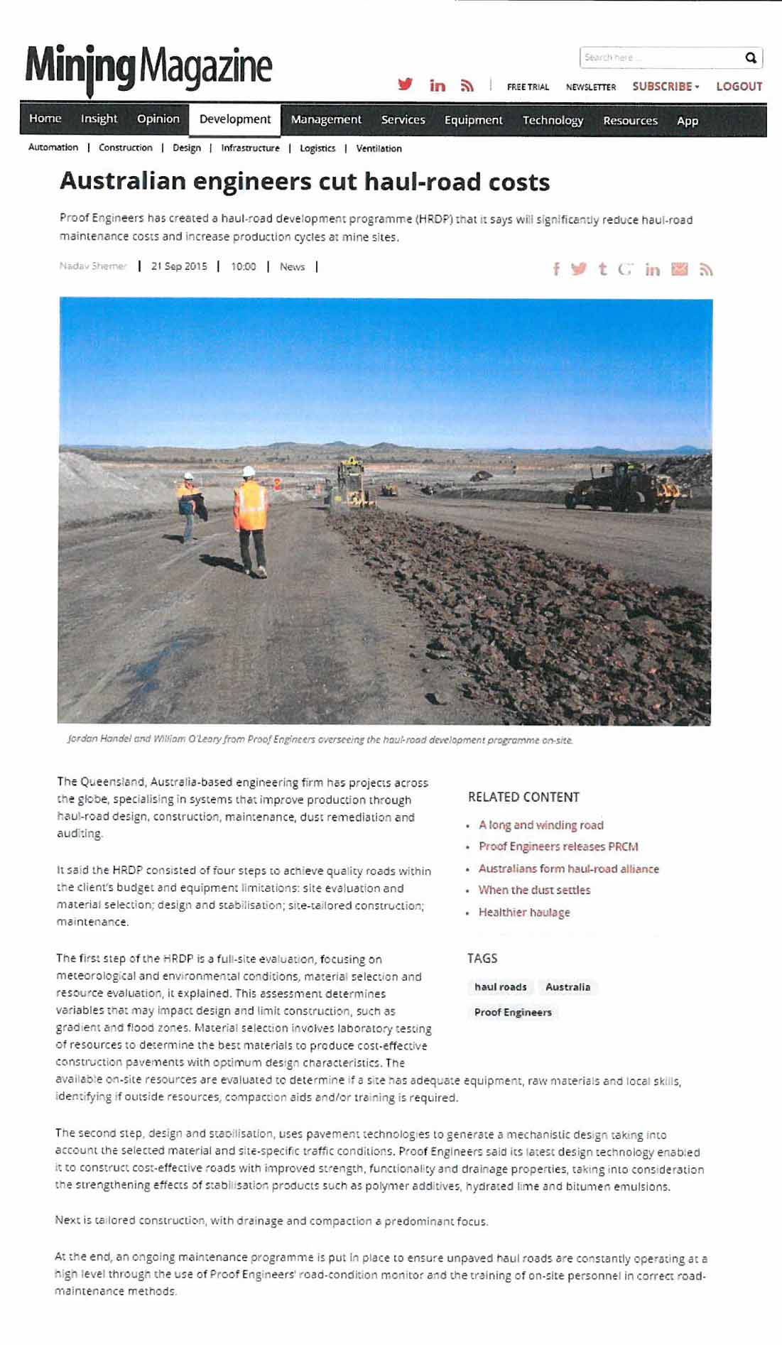 Australian Engineers Cut Haul-Road Costs