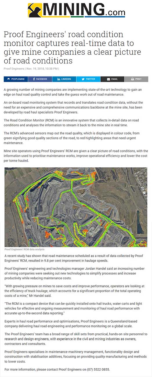 Proof Engineers' Road Condition Monitor Captures Real-Time Data to Give Mine Companies a Clear Picture of Road Conditions